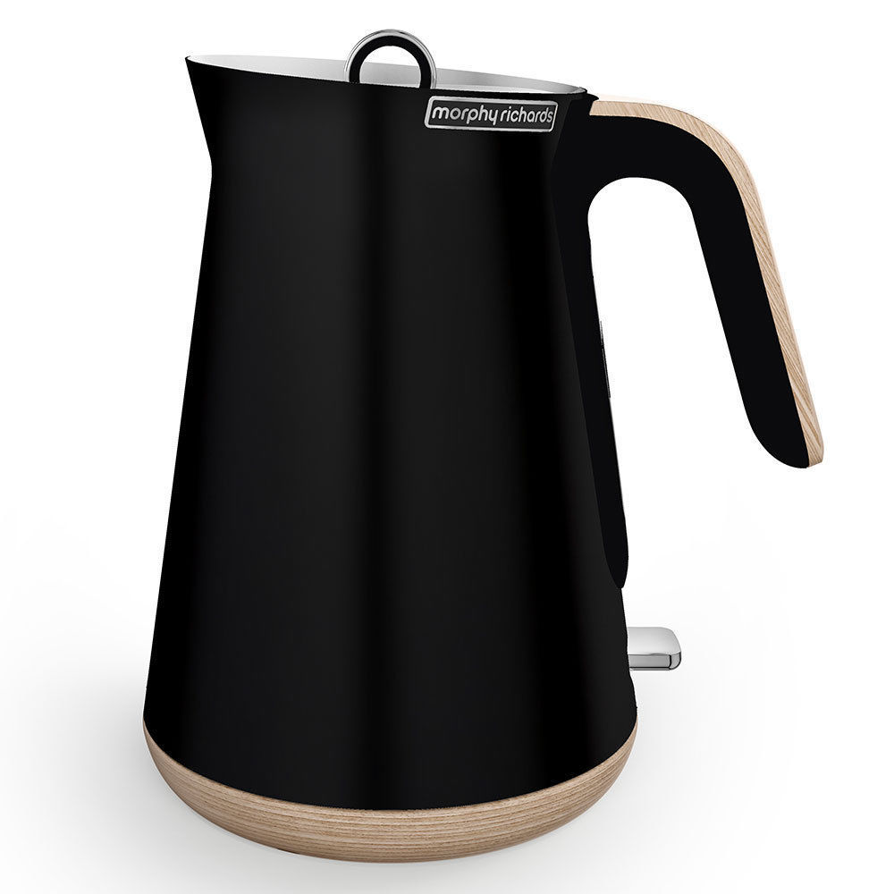 New MORPHY RICHARDS Scandi Aspect BLACK Kettle W/ Wood Trim 100007
