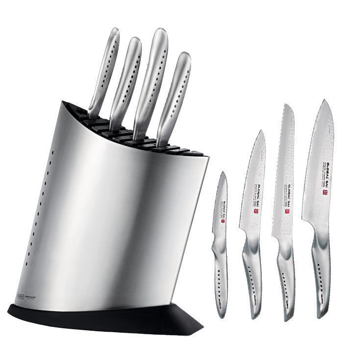 GLOBAL Japanese Knives SAI 5 Pce Knife Set Block ikasu CROMOVA 18 SANSO