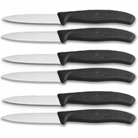 Victorinox 6pc Paring Knife Set of 6 | Serrated Edge Pointed Tip | Black 6.7633