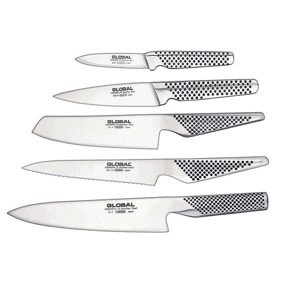 GLOBAL KATANA 6PC KNIFE BLOCK SET + 3 STAGE MINO SHARPENER JAPAN Global