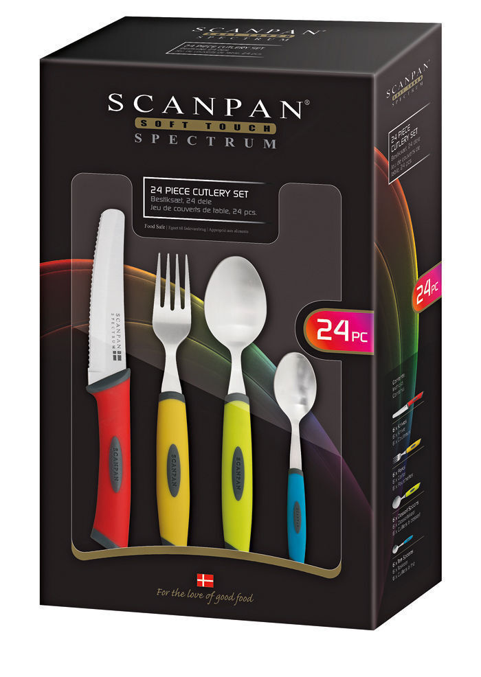 New Scanpan 24pc Spectrum Soft Touch Cutlery Set 24 Piece Colour & 4pc