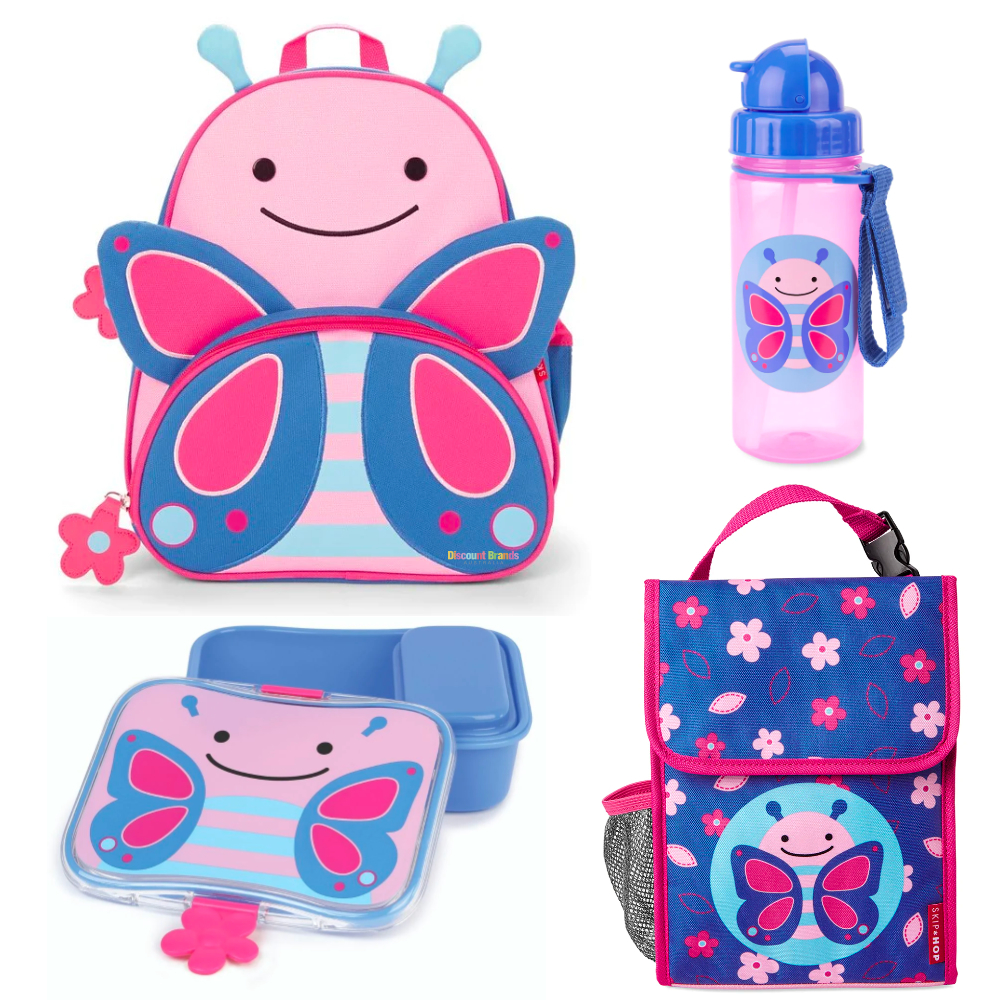 Pink Little Kid 3-Piece Butterfly Backpack, Lunch Box & Snack Cup Set