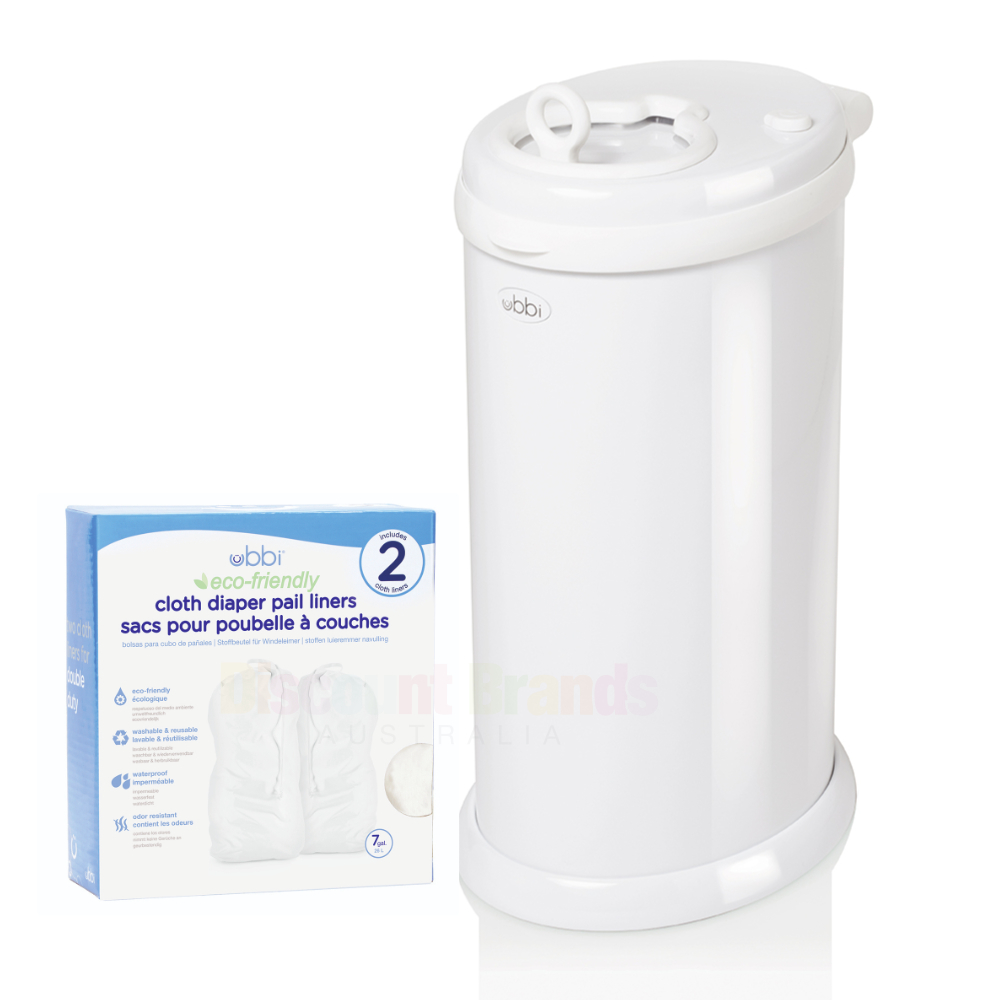 NEW UBBI NAPPY DIAPER PAIL BIN ECO FRIENDLY WHITE COLOUR + 2 PACK