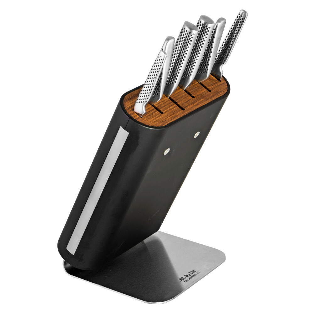 NEW GLOBAL BLACK HIRO 7 PIECE KNIFE BLOCK SET MADE IN JAPAN 7PC eBay