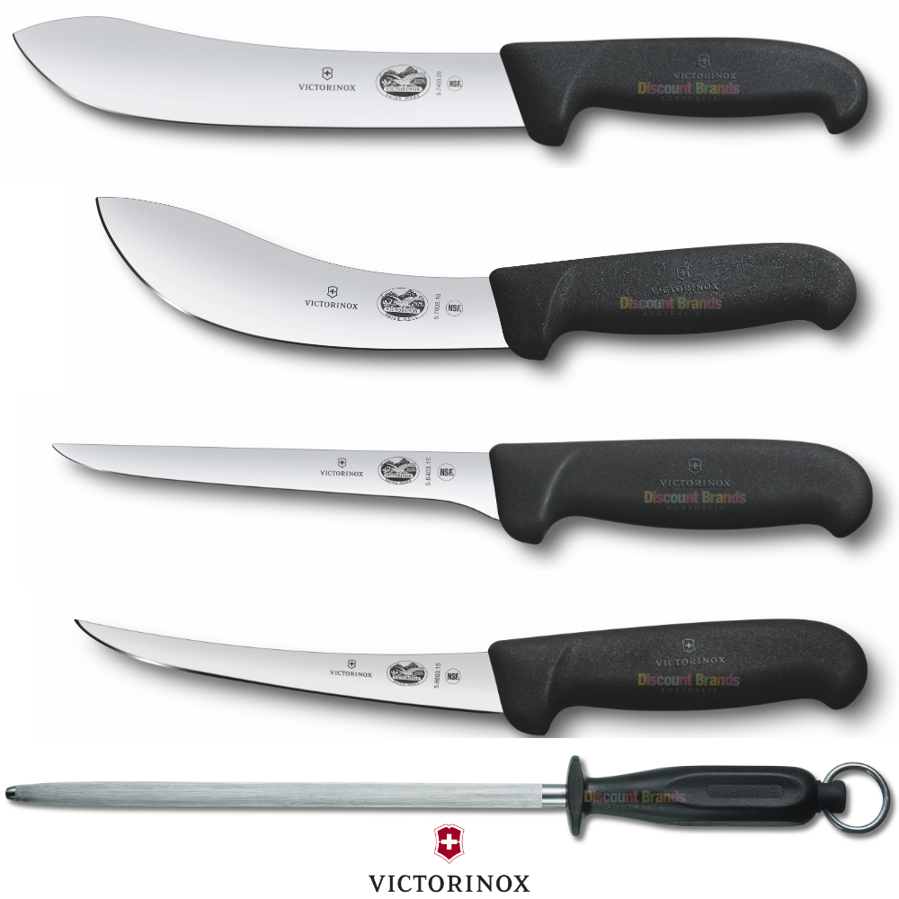 VICTORINOX 5 PIECE BUTCHER SKINNING BONING S/ STEEL 5PC KNIFE SET KIT