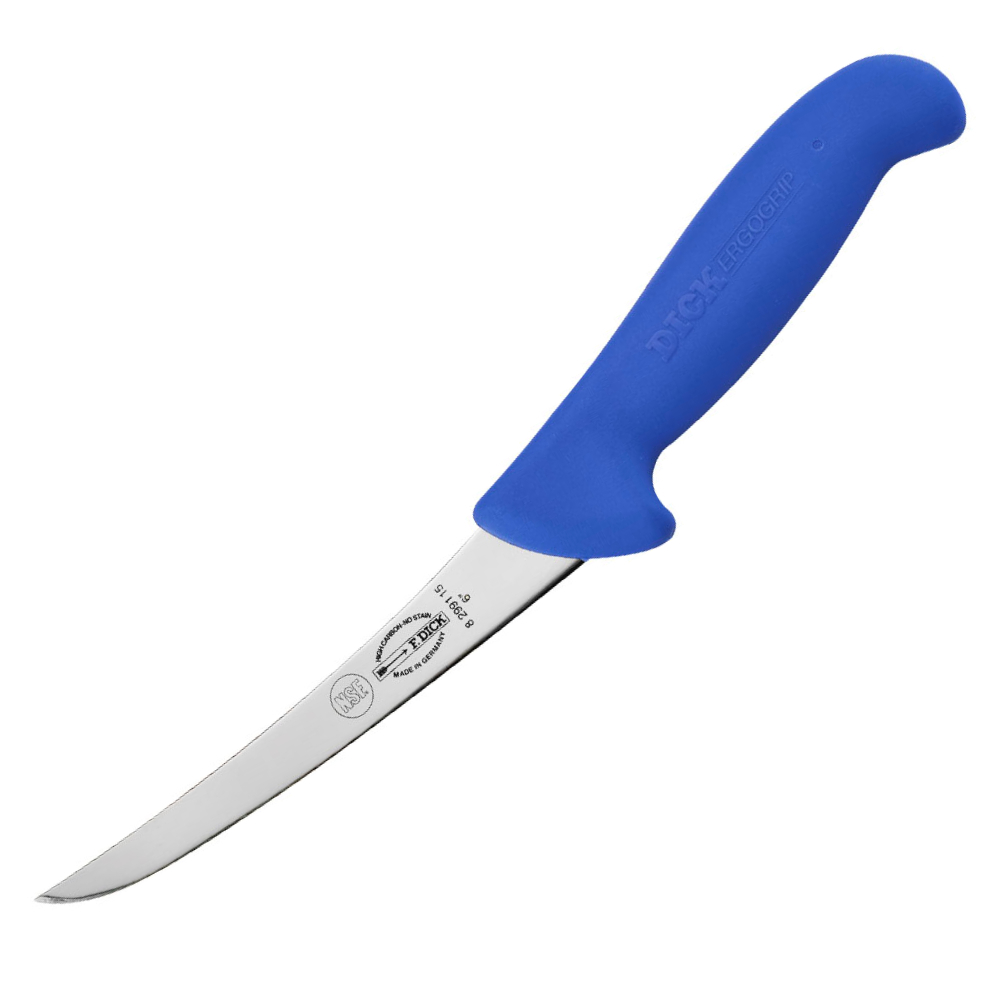 F Dick Ergogrip Butcher 6 15cm Curved Blade Boning Knife 8299115 Blue Fdick