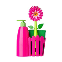 Vigar Flower Power 3 Piece Set | Sink Caddy Dish Brush Dispenser 340ml Pink