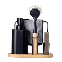 Vigar Vintage Bamboo 4 Piece Set | Sink Caddy Dish Brush Dispenser Black