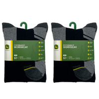 John Deere Mens Crew Performance Black Socks 2 x 6 Pack - Size 10-13