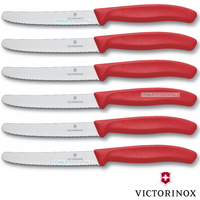 6 x VICTORINOX Steak Knives Knife Pistol Grip RED Round Tip Swiss FREE SHIPPING