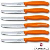 6 x VICTORINOX Steak Knives Knife Pistol Grip ORANGE Round Tip Swiss FREE SHIPPING