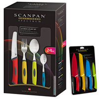NEW SCANPAN SPECTRUM SOFT TOUCH CUTLERY 24 PIECE 24PC BLACK + 4PC KNIFE SET