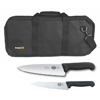 3pc Chef Starter Knife Set Black Bag & Victorinox 15cm Cook & 20cm Knives