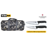 3PC PROFESSIONAL CHEF KNIFE SET CAMO BAG + VICTORINOX COOKS 15CM + 20CM KNIVES