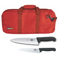 3pc Chef Starter Knife Set Red Bag & Victorinox 15cm Cook & 20cm Knives