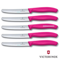 5 x VICTORINOX Steak Knives Knife Pistol Grip PINK Round Tip Swiss FREE SHIPPING