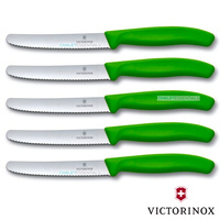 5 x VICTORINOX Steak Knives Knife Pistol Grip GREEN Round Tip Swiss FREE SHIPPING