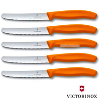 5 x VICTORINOX Steak Knives Knife Pistol Grip ORANGE Round Tip Swiss FREE SHIPPING