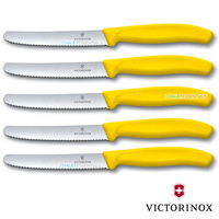 5 x VICTORINOX Steak Knives Knife Pistol Grip YELLOW Round Tip Swiss FREE SHIPPING