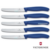 5 x VICTORINOX Steak Knives Knife Pistol Grip BLUE Round Tip Swiss FREE SHIPPING