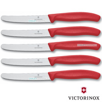 5 x VICTORINOX Steak Knives Knife Pistol Grip RED Round Tip Swiss FREE SHIPPING