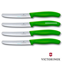 4 x VICTORINOX Steak Knives Knife Pistol Grip GREEN Round Tip Swiss FREE SHIPPING