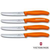 4 x VICTORINOX Steak Knives Knife Pistol Grip ORANGE Round Tip Swiss FREE SHIPPING