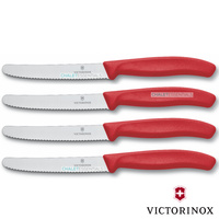 4 x VICTORINOX Steak Knives Knife Pistol Grip RED Round Tip Swiss FREE SHIPPING