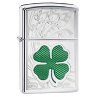 ZIPPO SHAMROCK LUCKY FOUR LEAF CLOVER CHROME LIGHTER GIFT BOX 94699