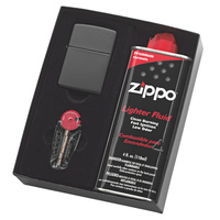 NEW ZIPPO MATTE BLACK LIGHTER GIFT BOX WITH FLUIDS + FLINTS FREE POSTAGE 90218GP