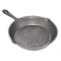 CAST IRON ROUND RIBBED SKILLET FRYING PAN W/ HANDLE 20CM GRILLPAN GRILL GRIDDLE