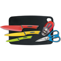 Scanpan Spectrum Colour 6pc Kitchen Knife Set Chopping Board Shears Sharpener 18877