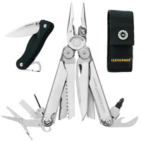 NEW LEATHERMAN WAVE PLUS + STAINLESS MULTITOOL + SHEATH + CRATER C33 KNIFE