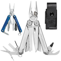 LEATHERMAN WAVE PLUS + STAINLESS MULTITOOL + LEATHER SHEATH + SQUIRT PS4 BLUE