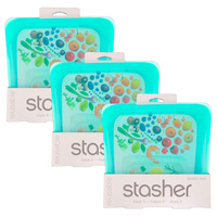 STASHER 3PC SANDWICH REUSABLE SNACK BAG COOK FREEZE STORE 3-IN-1 | AQUA 828ML