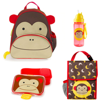 Skip Hop Zoo Backpack + Lunch Bag + Lunch Box + Drink Bottle 4pc Set - Monkey