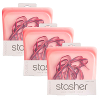 Stasher 3pc Sandwich Reusable Snack Bag Cook Freeze Store 3-In-1 | Guava 828ml