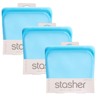 STASHER 3PC SANDWICH REUSABLE SNACK BAG COOK FREEZE STORE 3-IN-1 | BLUE 828ML