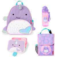 Skip Hop Zoo Backpack + Lunch Bag  + Lunch Box + Drink Bottle 4pc Set - Narwhal