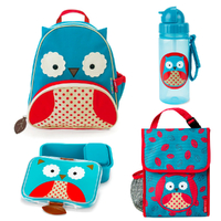 Skip Hop Zoo Backpack + Lunch Bag  + Lunch Box + Drink Bottle 4pc Set - Owl