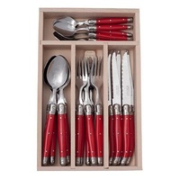 Andre Verdier Laguiole - Debutant Mirror - 24 pc Cutlery Sets - RED
