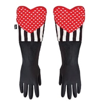 NEW VIGAR LULU GLOVES ROMANTIC WASHING GLOVES BLACK & WHITE W RED TRIM
