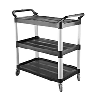 Caterrax Utility Trolley Black Plastic 3 Shelf Kitchen Clearing 1020 x 500 x 960mm