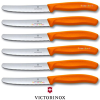 NEW 6 x VICTORINOX 11cm Steak and Tomato Knife Knives Pistol Grip ORANGE SWISS FREE SHIPPING