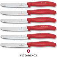 NEW 6 x VICTORINOX Steak Knives Pistol Grip RED Round Tip SWISS FREE SHIPPING