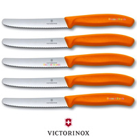 NEW 5 x VICTORINOX 11cm Steak and Tomato Knife Knives Pistol Grip ORANGE SWISS FREE SHIPPING