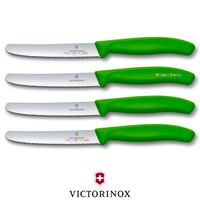 NEW 5 x VICTORINOX Steak Knives Pistol Grip GREEN Round Tip SWISS FREE SHIPPING