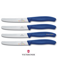 NEW 5 x VICTORINOX Steak Knives Pistol Grip BLUE Round Tip SWISS FREE SHIPPING