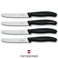 NEW 5 x VICTORINOX Steak Knives Pistol Grip BLACK Round Tip SWISS FREE SHIPPING