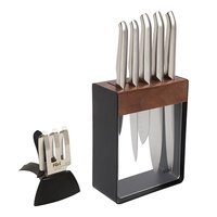 NEW FURI PRO 7PC BLACK STAINLESS STEEL KNIFE BLOCK + SHARPENER 1356